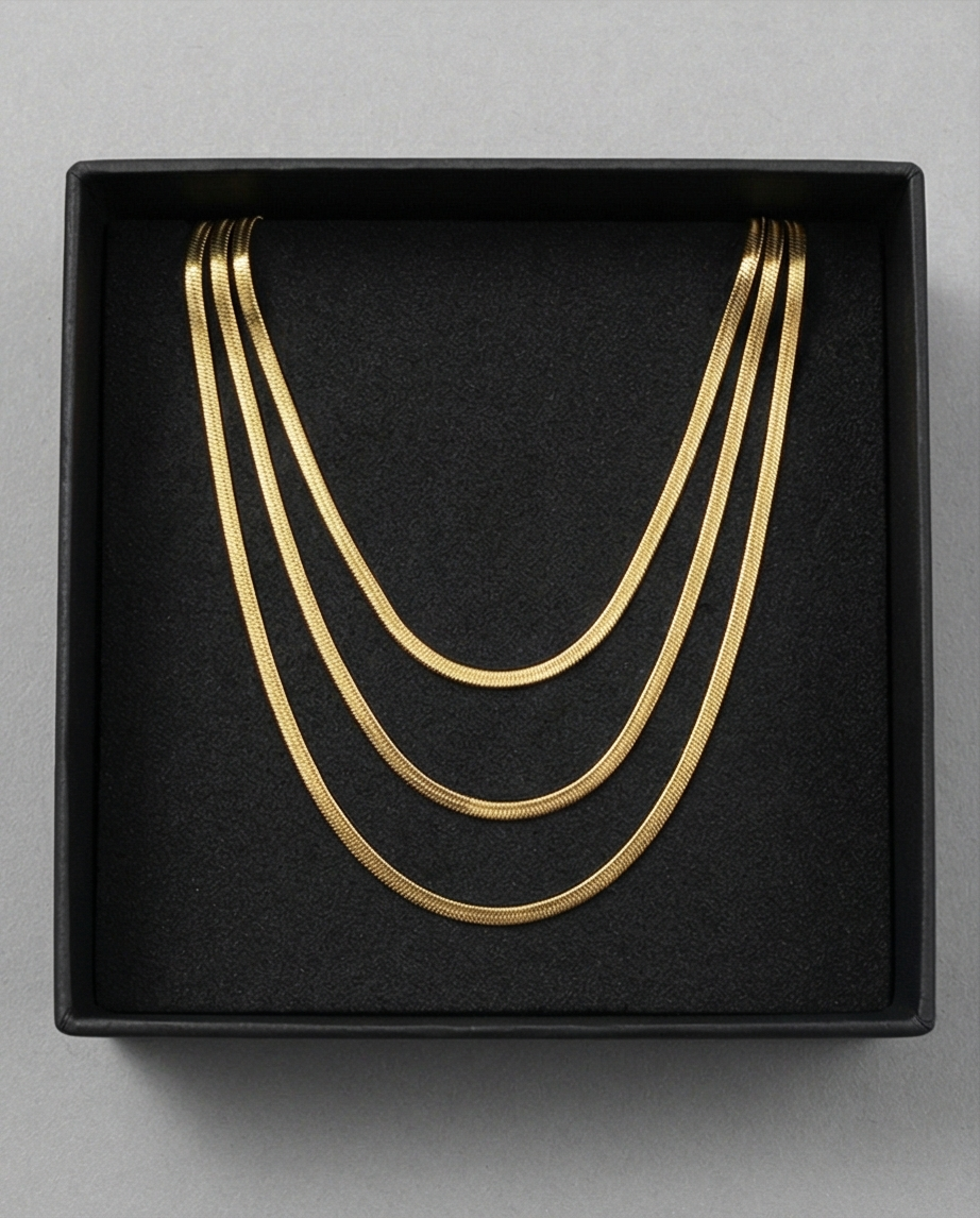 ÜÇLÜ İTALYAN ZİNCİR GOLD RENK KOLYE