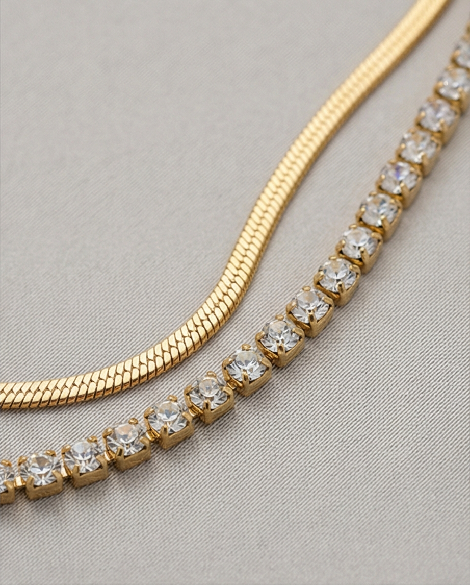 TAŞLI İKİLİ GOLD RENK KOLYE