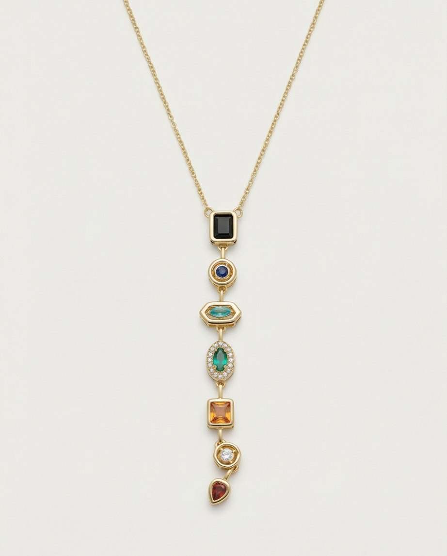 RENKLİ TAŞLI Y KOLYE GOLD RENK KOLYE