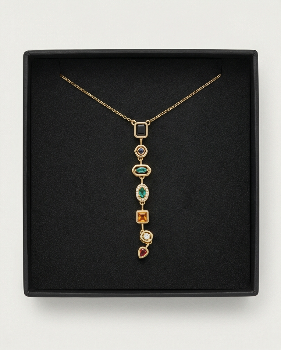 RENKLİ TAŞLI Y KOLYE GOLD RENK KOLYE