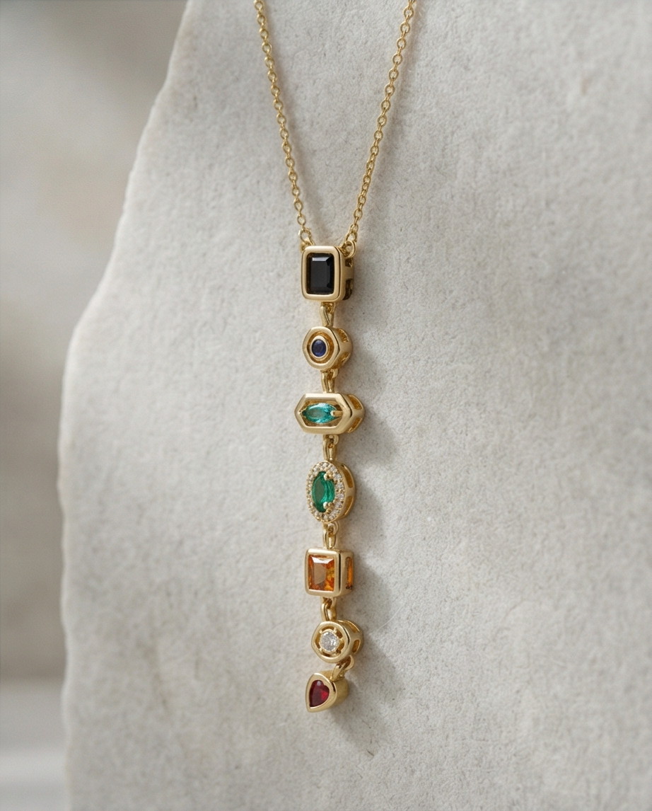 RENKLİ TAŞLI Y KOLYE GOLD RENK KOLYE