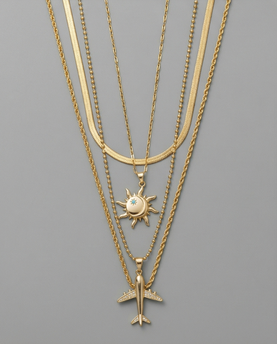 UZUN DÖRTLÜ UÇAK GOLD RENK KOLYE