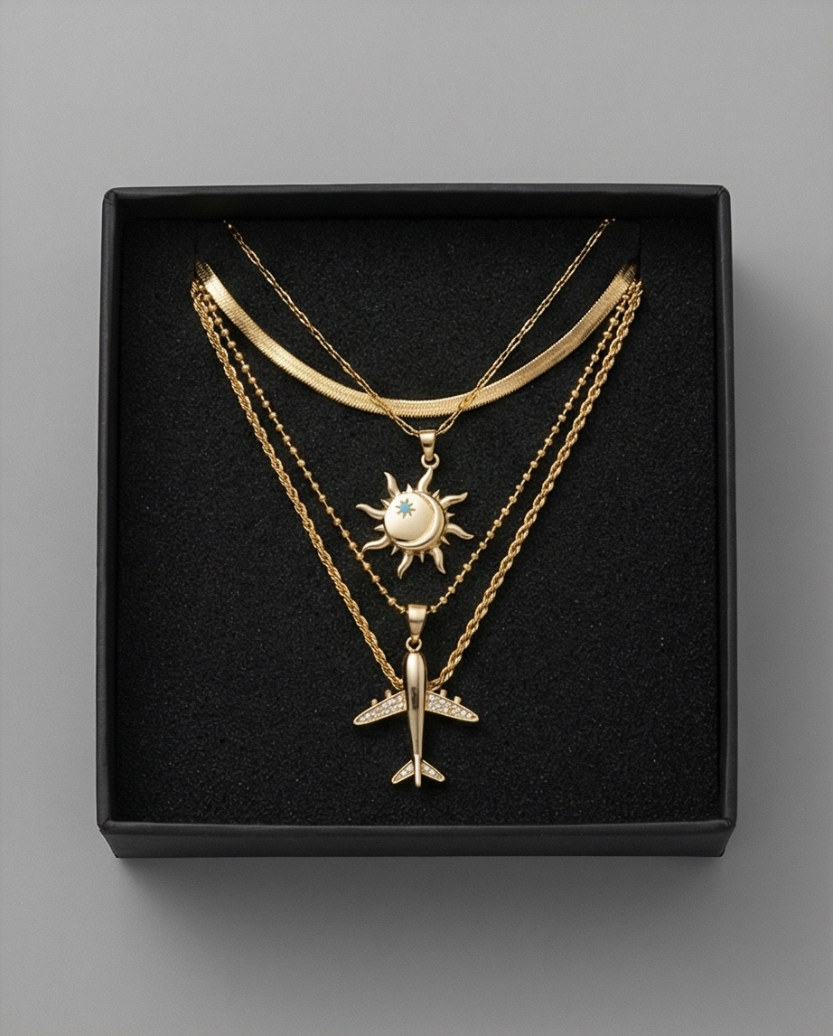 UZUN DÖRTLÜ UÇAK GOLD RENK KOLYE