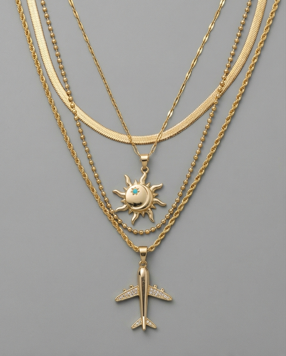 UZUN DÖRTLÜ UÇAK GOLD RENK KOLYE