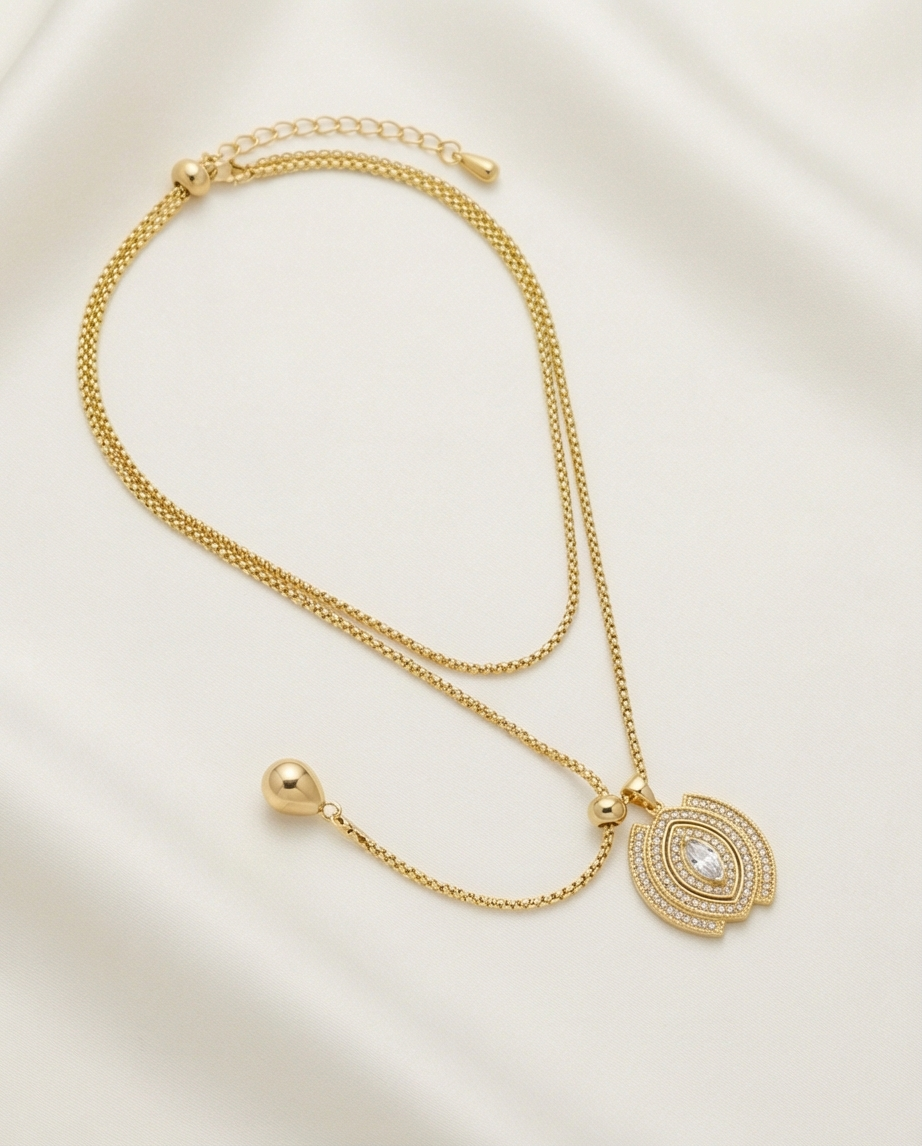 UZUN DAMLA İKİLİ GOLD RENK KOLYE