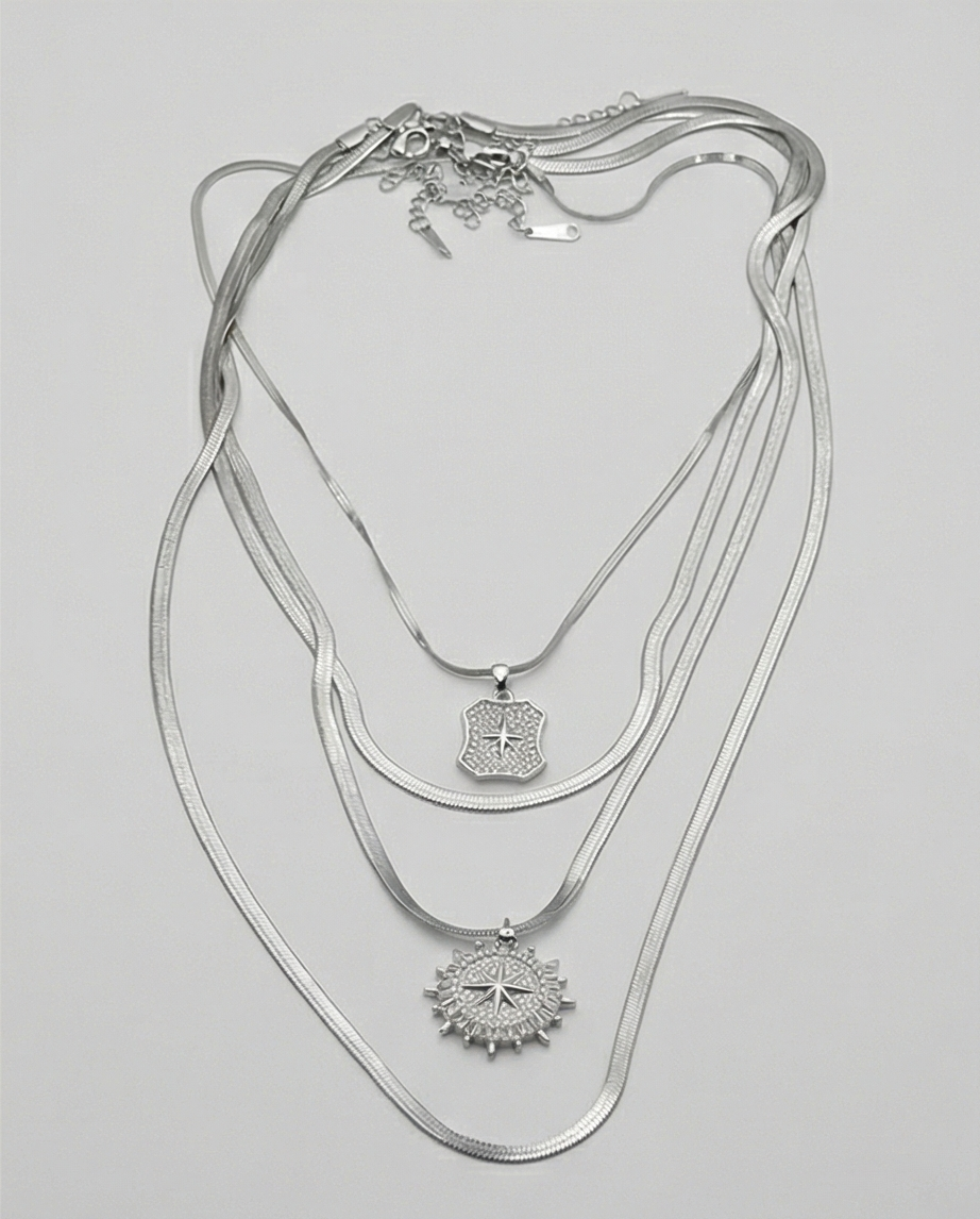 UZUN İTALYAN ZİNCİRLİ DÖRTLÜ GÜMÜŞ RENK KOLYE