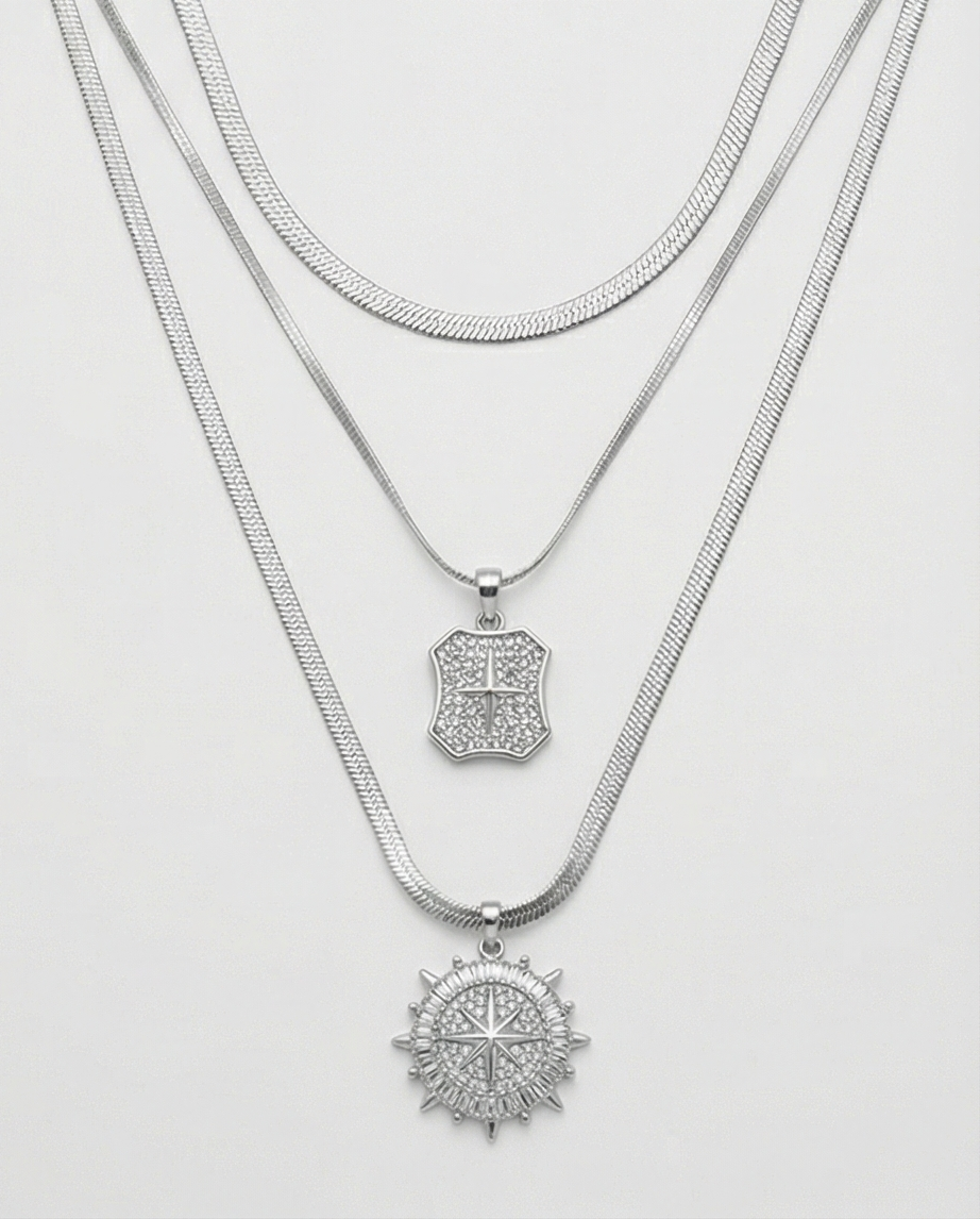 UZUN İTALYAN ZİNCİRLİ DÖRTLÜ GÜMÜŞ RENK KOLYE