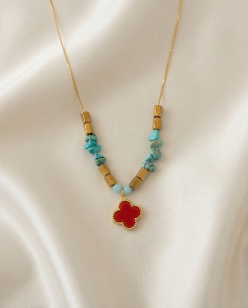 2 RENKLİ YONCA GOLD RENK KOLYE