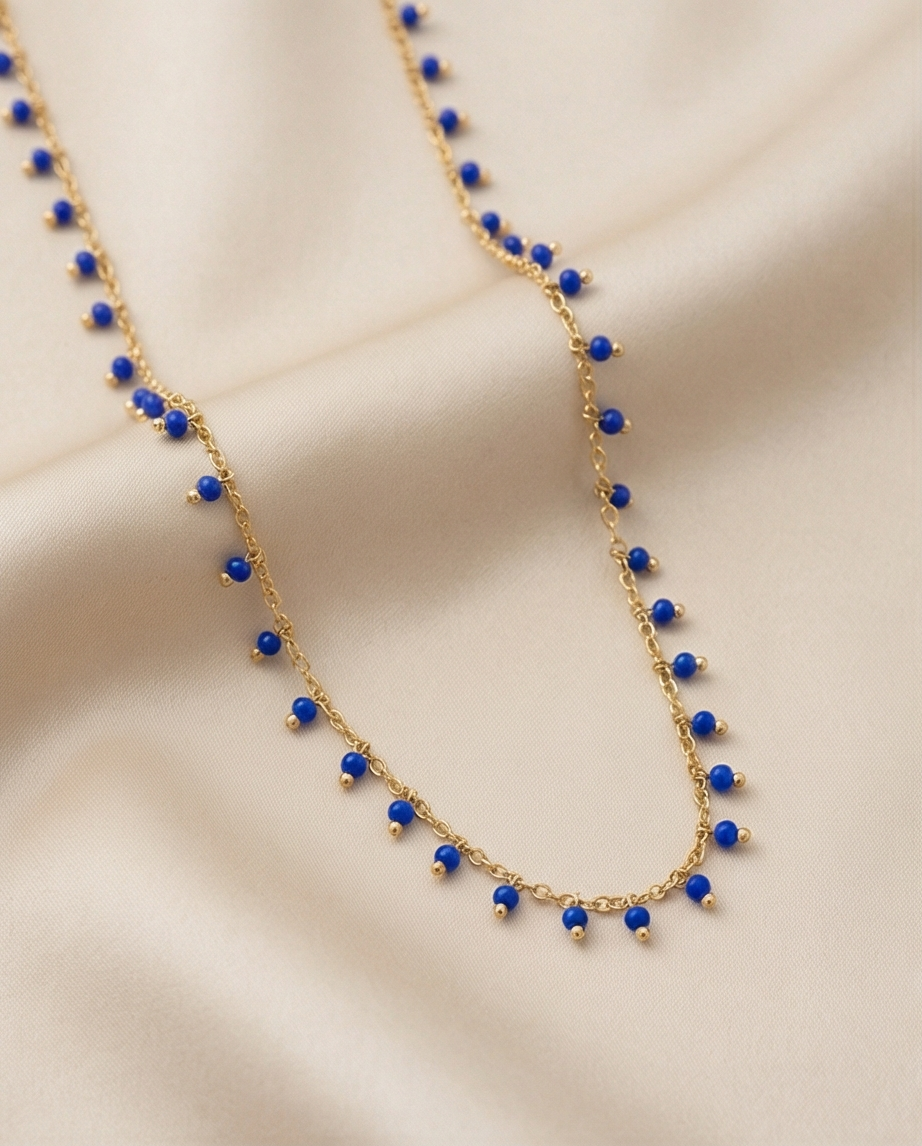 SHESRA LACİVERT SIRA TAŞLI ROSE RENK KOLYE