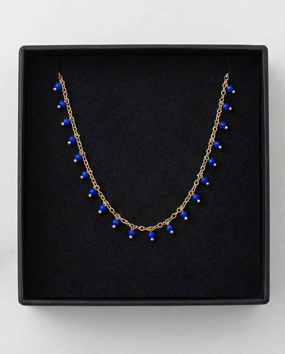 SHESRA LACİVERT SIRA TAŞLI ROSE RENK KOLYE