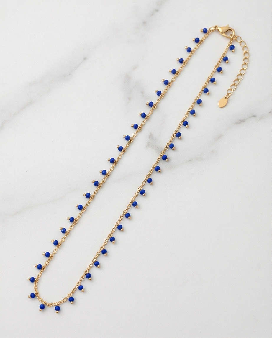 SHESRA LACİVERT SIRA TAŞLI ROSE RENK KOLYE