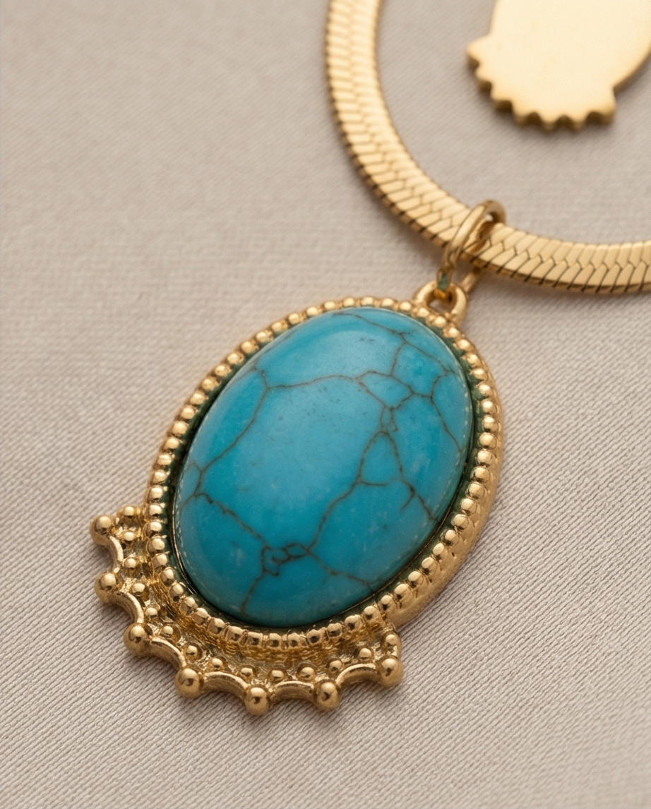 FİRUZE TAŞLI İTALYAN 2'Lİ GOLD RENK KOLYE