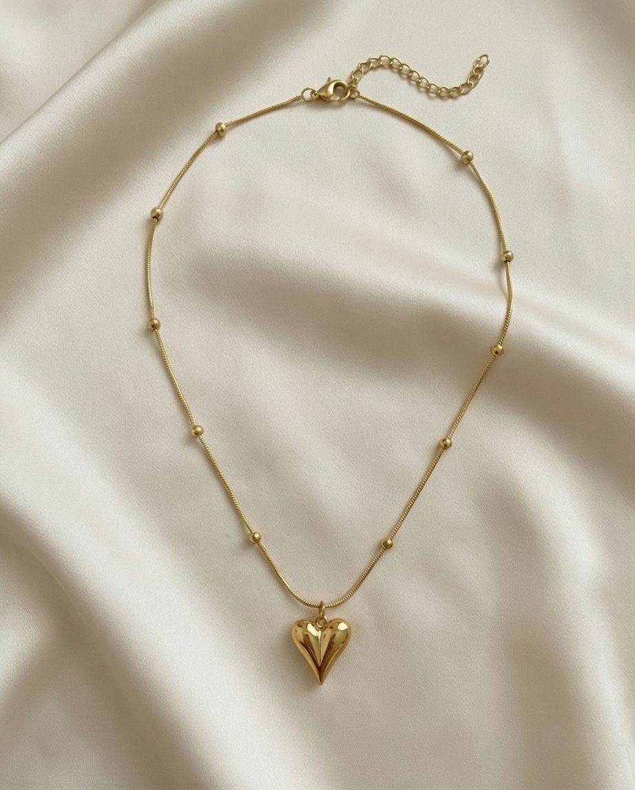 BONCUK ZİNCİRLİ KALP GOLD RENK KOLYE